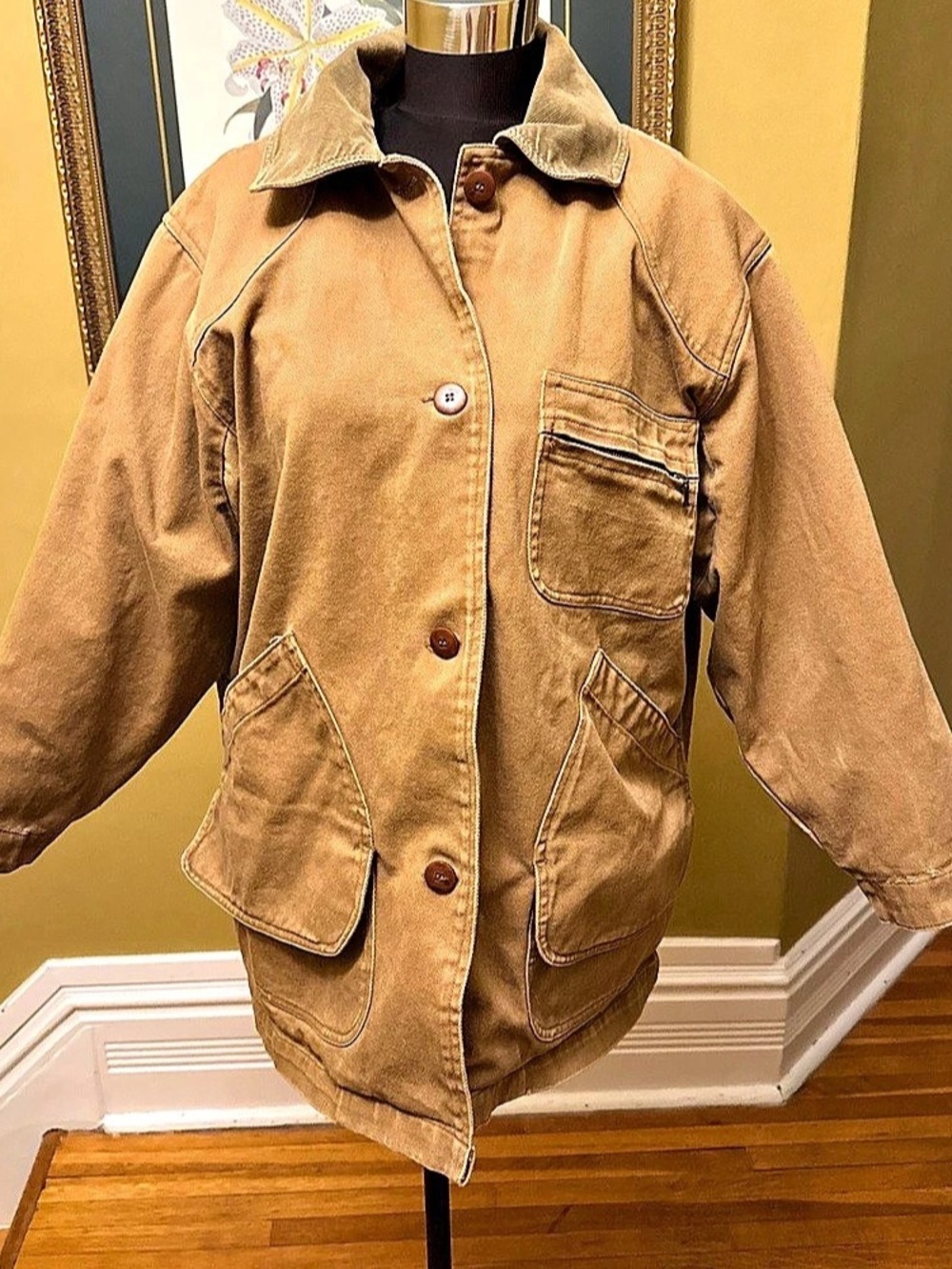 Vintage Plaid-Lined Utility Jacket in Brown